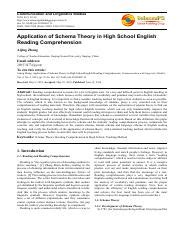 The Influence of Schema and Cultural Difference on L1 and 